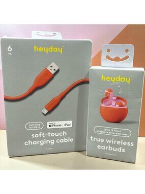 Heyday Wireless Earbuds With Charging Cable Set - Coral & Pink